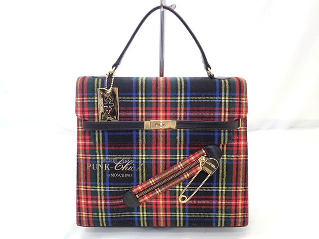 格安，得価 B205 状態良 I BELIEVE IN PUNK- Chic MOSCHINO/モスキーノ ２way/ハンドバッグ/ショルダーバッグ/タータンチェック柄/ケリー型 T(かばん、バッグ)｜売買されたオークション情報、yahooの商品情報をアー かばん、バッグ