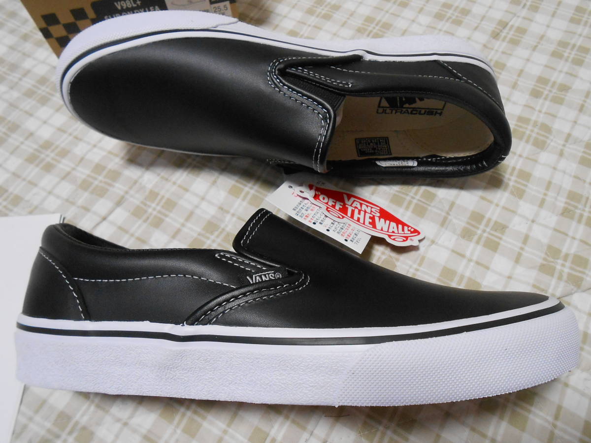 新品！バンズ スリッポン 黒レザー 7.5 V98L+ SLIP ON DX LEA ブラック 