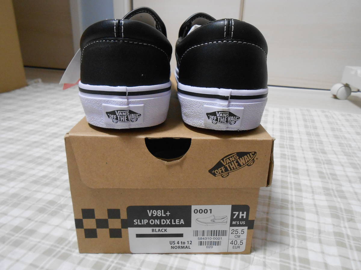 新品！バンズ スリッポン 黒レザー 7.5 V98L+ SLIP ON DX LEA ブラック 