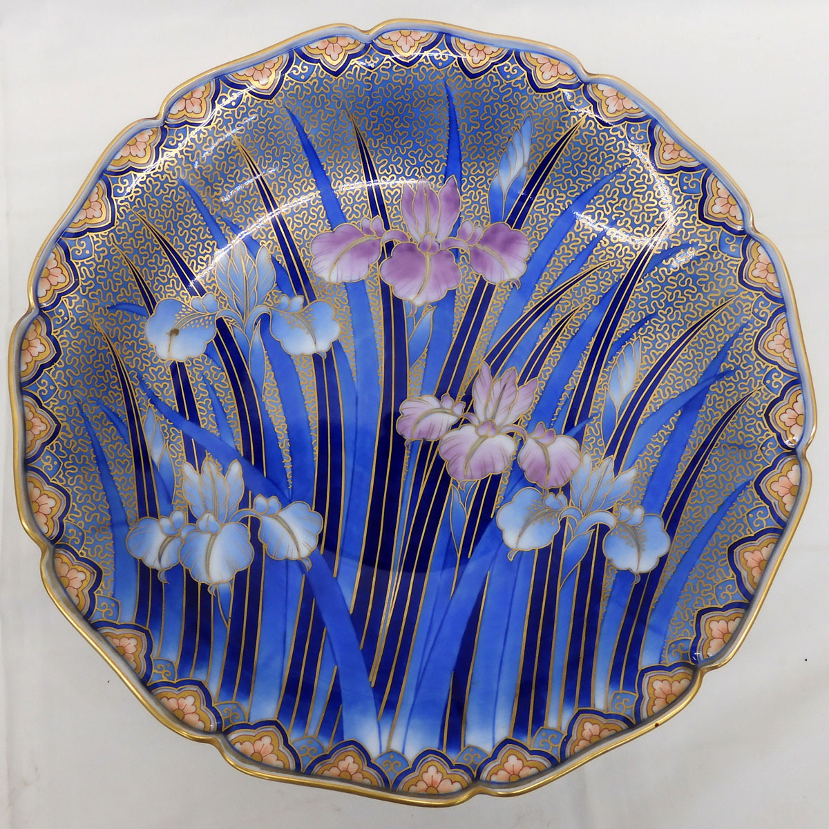 ACB-C3L080 深川製磁 陶彩作 菖蒲文色絵大皿 絵皿 宮内庁御用達