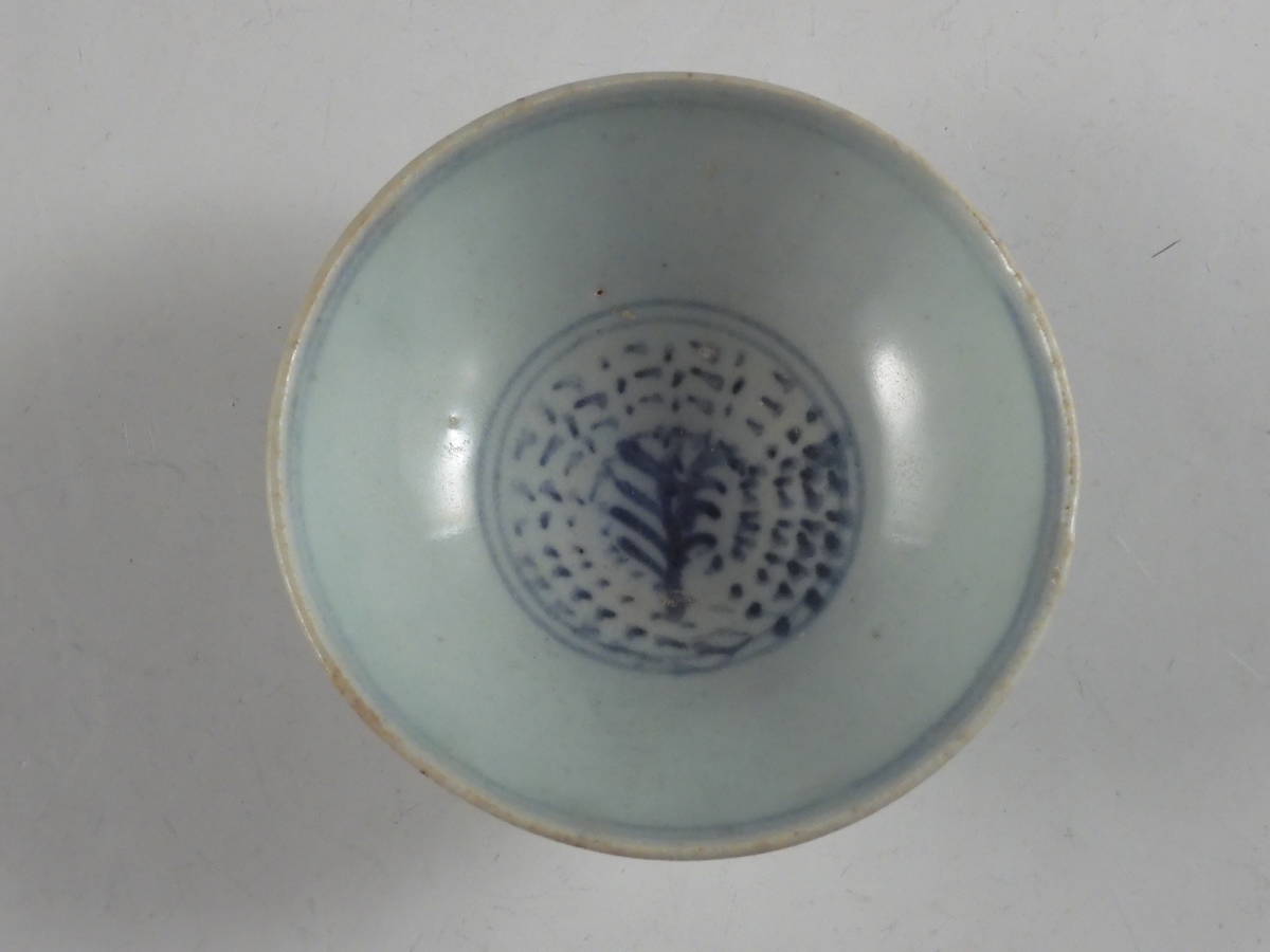 ◇栄◇時代 中国 古染付 幾何学文 茶碗 茶道具 無傷完品