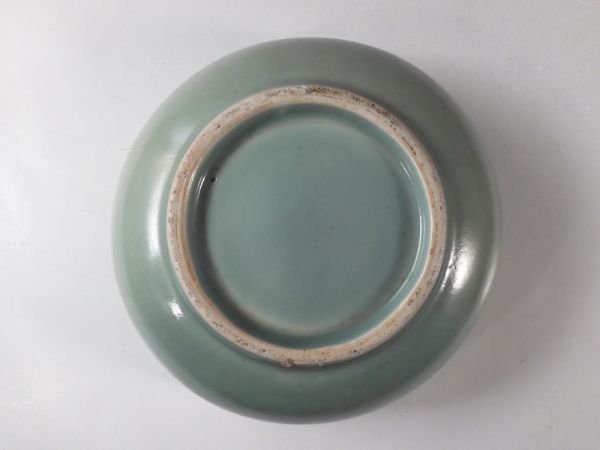 ◇栄◇古伊万里 青磁 染付 花咲文 輪花 飾鉢 23.5cm 無傷完品 江戸期