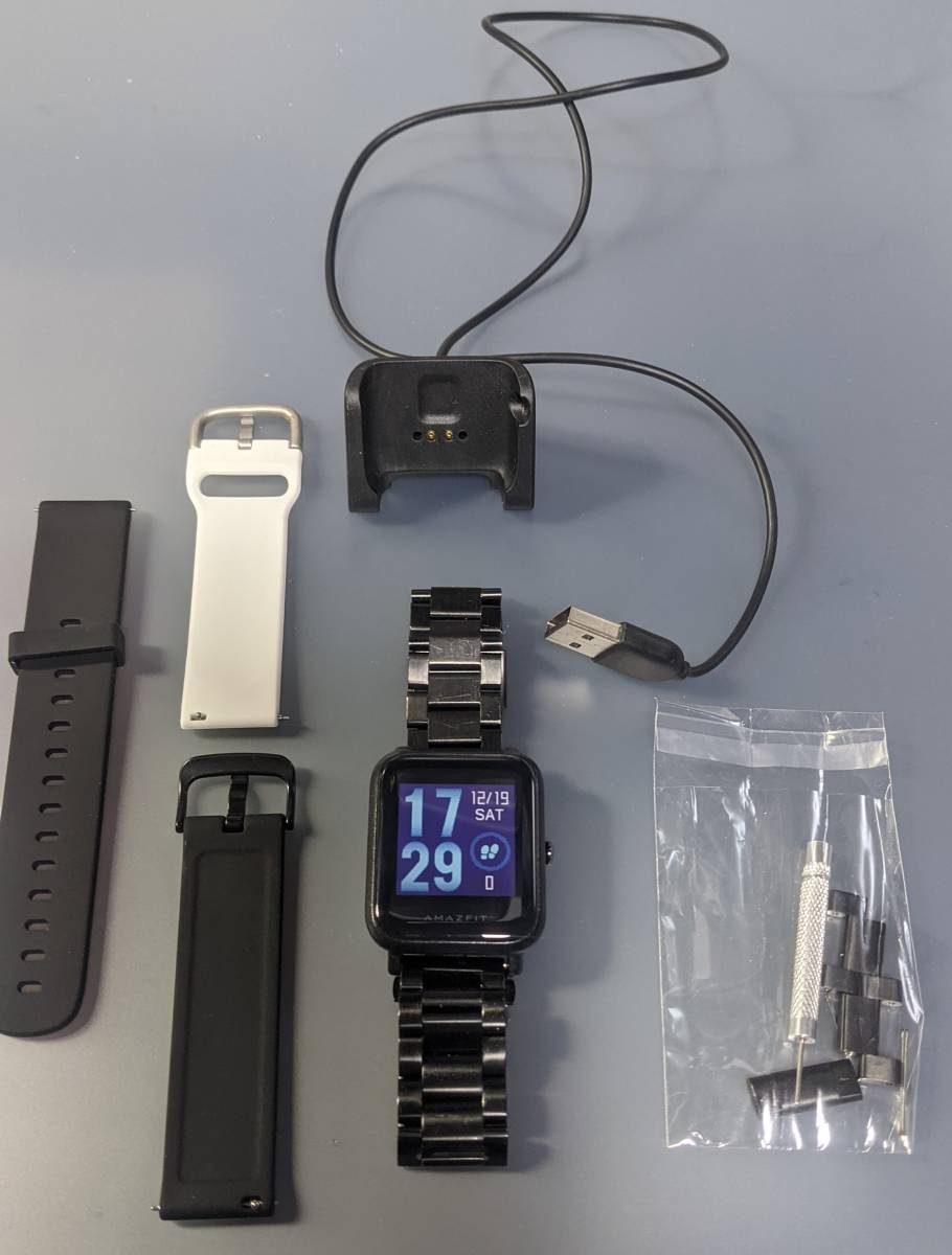 金属バンド付 Amazfit Bip　スマートウォッチ 常時表示 ロングバッテリー GPS 
