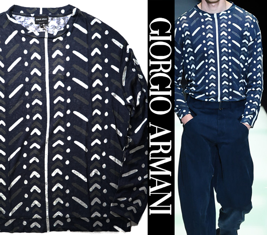 新品9.2万【GIORGIO ARMANI】ジョルジオアルマーニ/余裕と貫禄を感じさせる/リネン素材/コレクションデザインオーバーニット48/M-L-XL/E