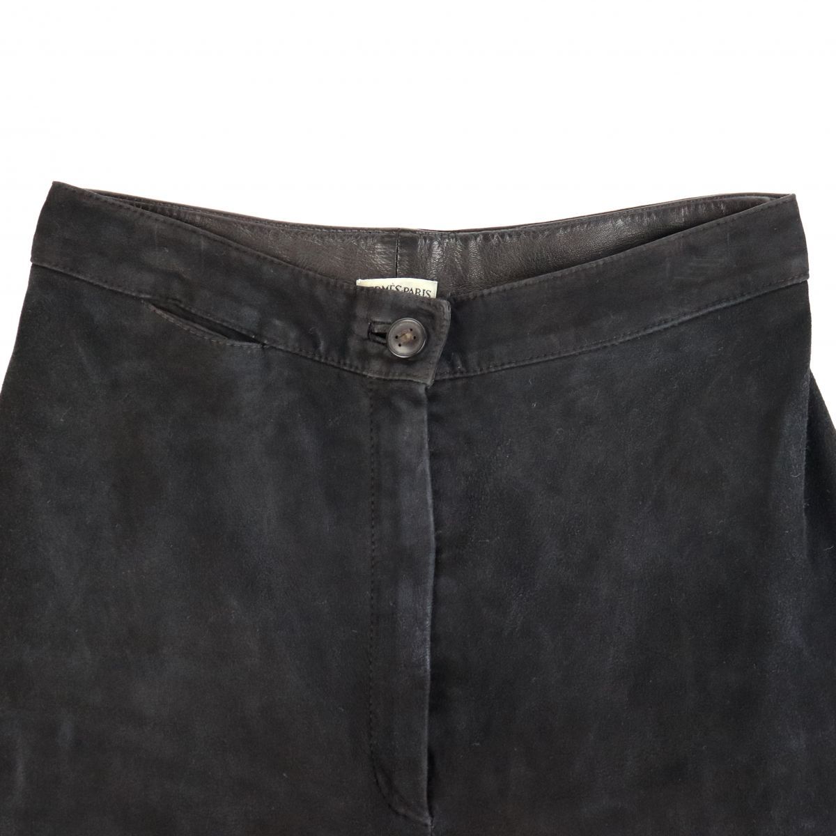 エルメス マルジェラ期 スエードレザーパンツ レディース 黒 34 Hロゴ