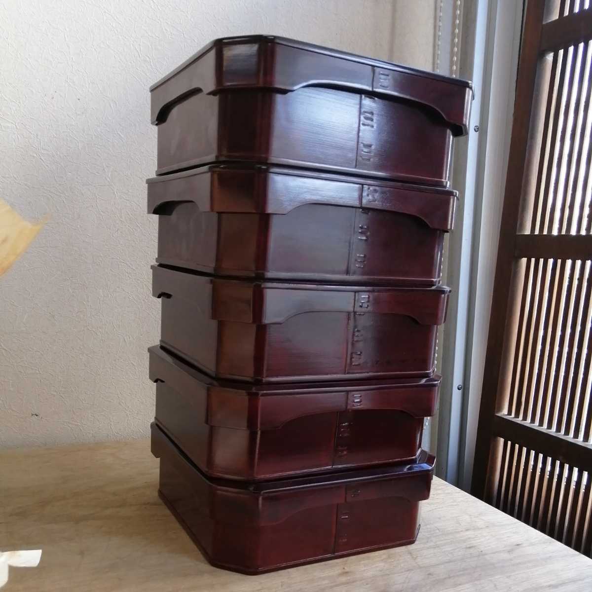 天然木製漆塗 溜塗 茶懐石道具 5客セット 縁高 点心 大徳寺