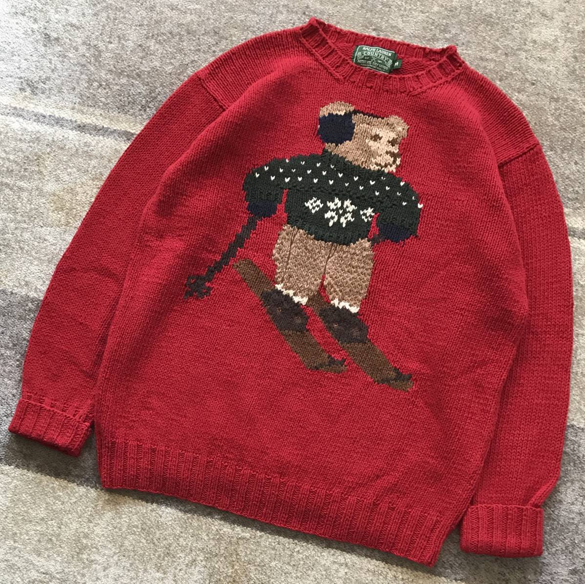 バーゲンセール 可愛すぎるスキーベア 90's vintage ★ RALPH LAUREN COUNTRY ★ ラルフローレン カントリー ポロベア 熊 クマ ニット セーター M