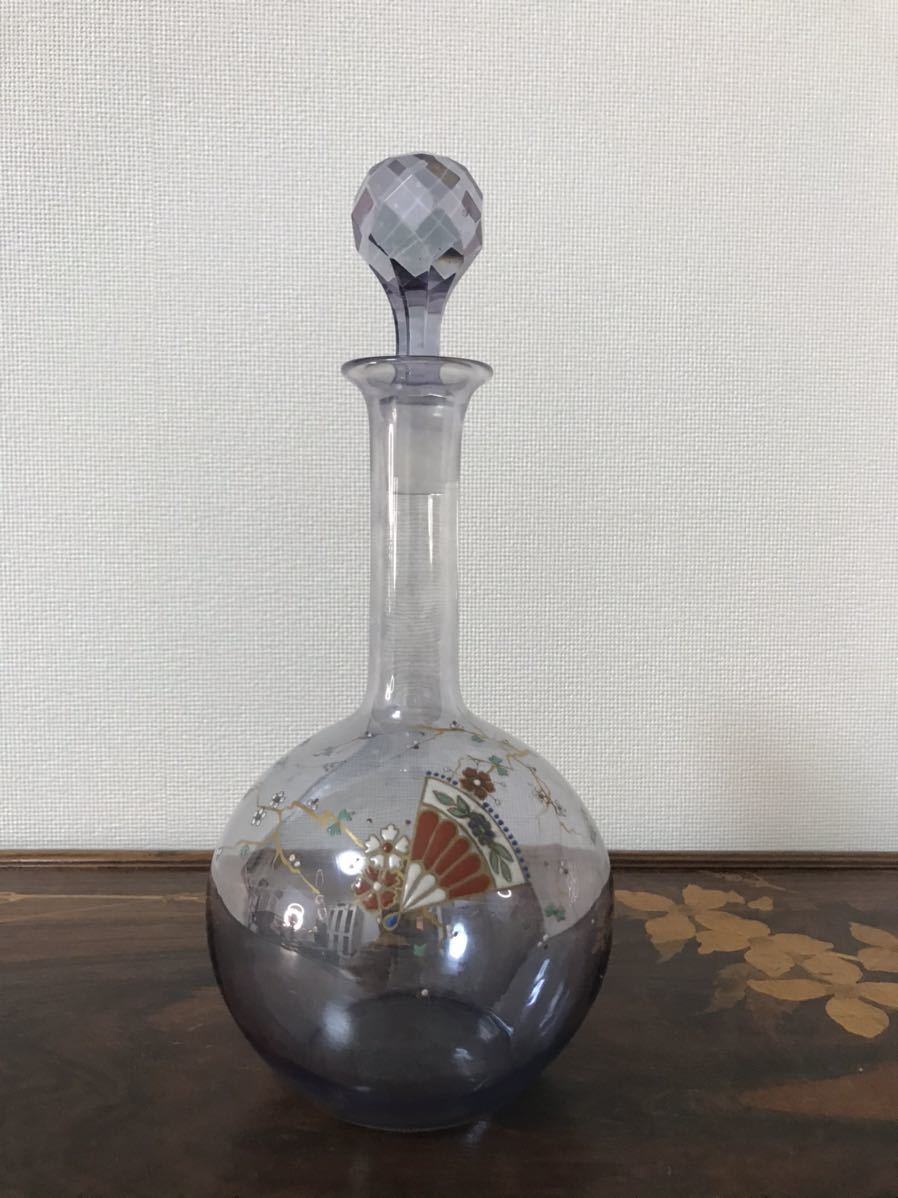 オールドバカラ　ジャポニズムのデカンタ オールド・バカラ 1878年ジャポニスム金彩花瓶 蛇と昆虫 オパール