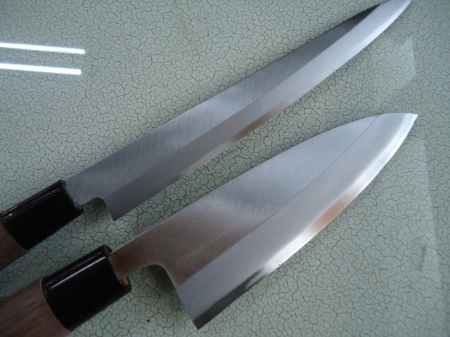 新製品２本セット　高級クルミ柄　出刃１５０・柳２１０　片刃　安来白鋼　右利き用