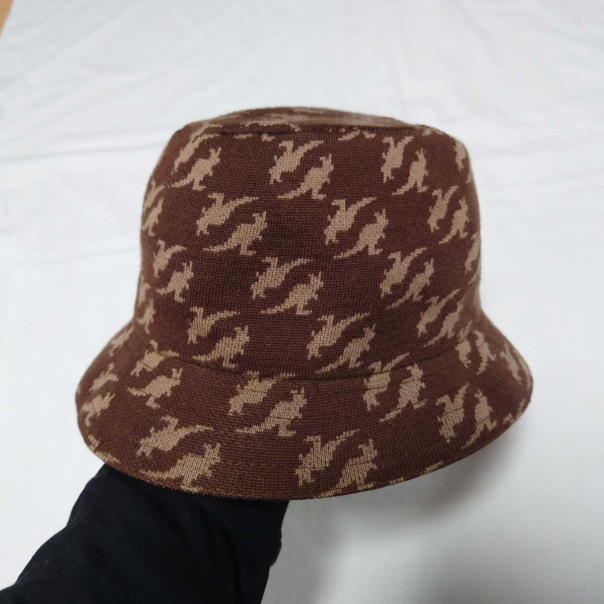 KANGOL カンゴール バケットハット ウール 総柄 ロゴ ブラウン 希少