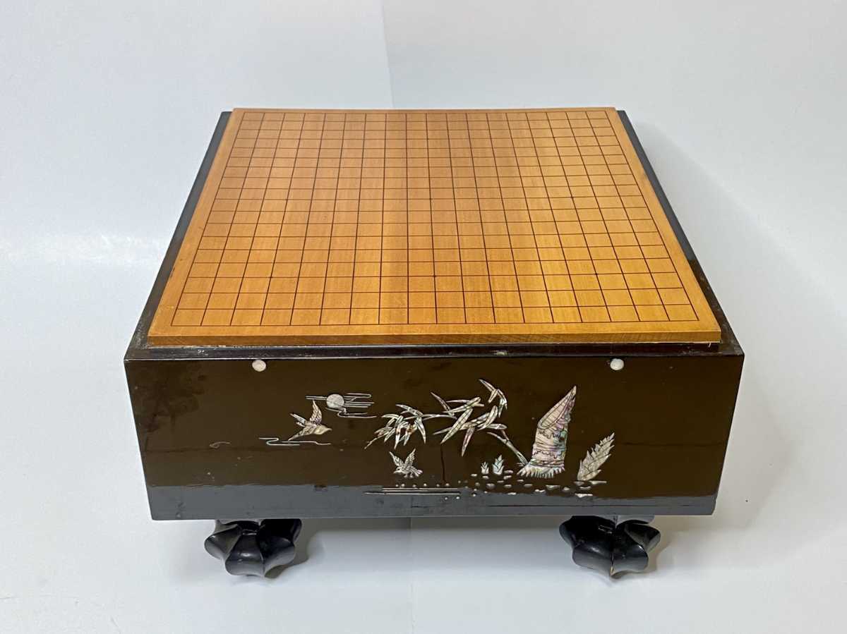 囲碁 囲碁盤 碁盤 韓国 李朝 螺鈿細工 竹虎 花鳥図 黒漆青貝螺鈿虎