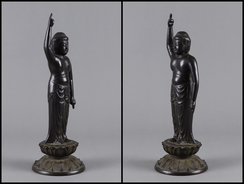 仏教美術 古銅製 仏像 誕生仏【高33，5cm 重1838g】時代金工 廃寺院
