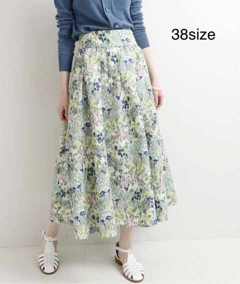 サックスブルー38 IENA かすれフラワー ギャザースカート(スカート  