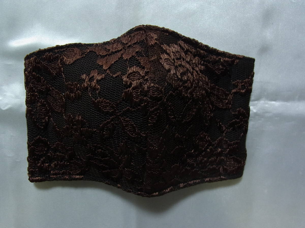 立体インナーマスク兼マスクカバー 黒レース生地（茶色）_1