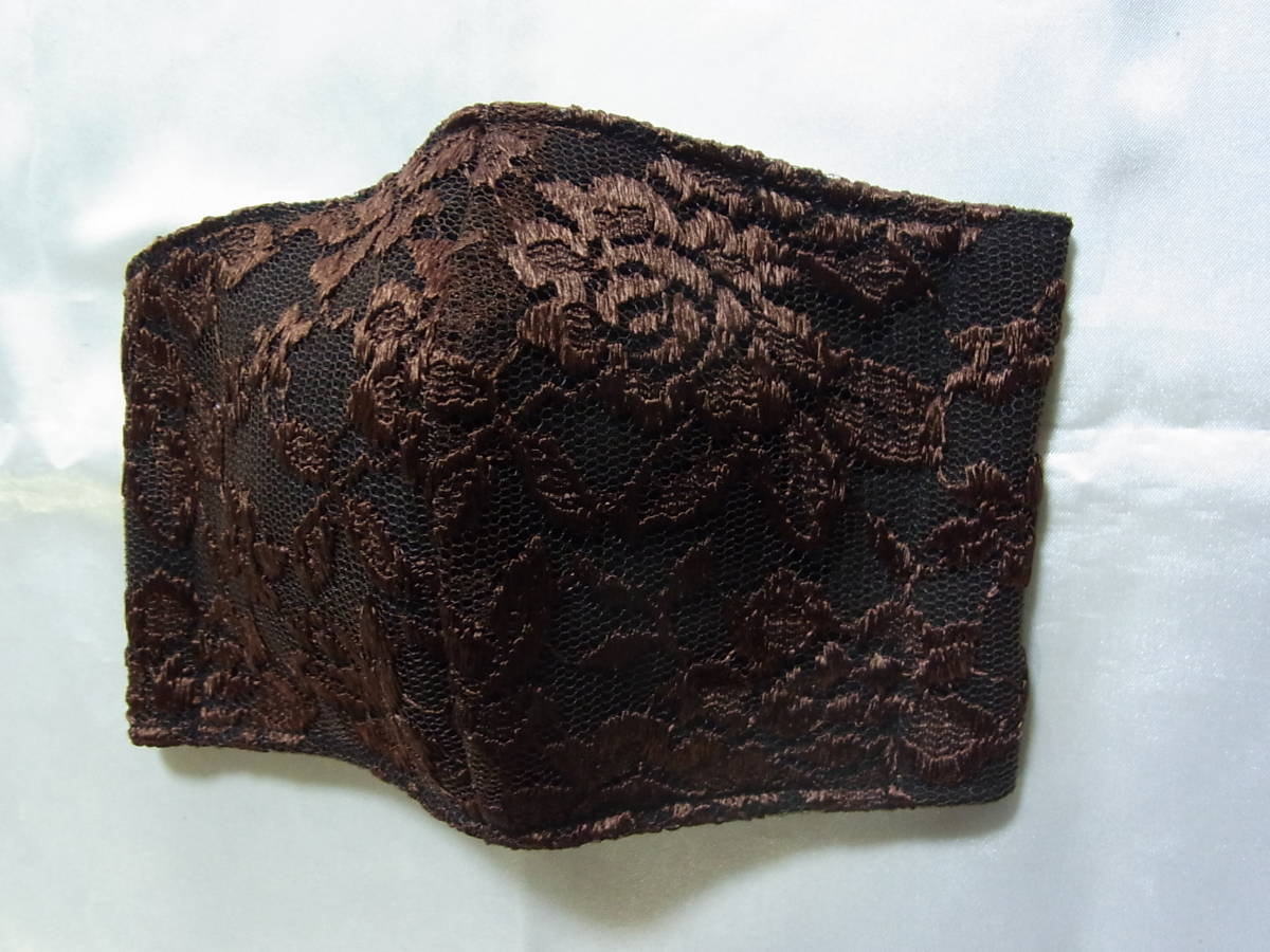 立体インナーマスク兼マスクカバー 黒レース生地（茶色）_3