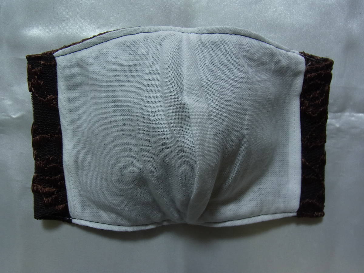 立体インナーマスク兼マスクカバー 黒レース生地（茶色）_4