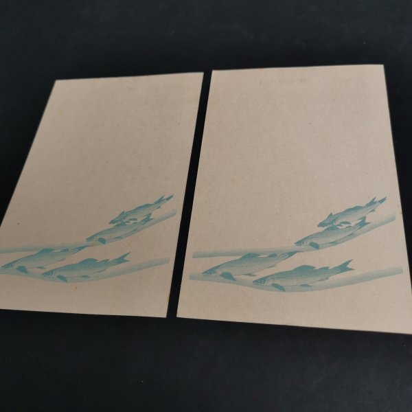⑨希少 !! 未使用【 1956年 暑中見舞い はがき 5円 2枚 】絵入り 登り 