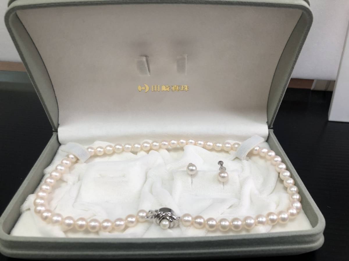 818】 田崎真珠 ネックレス イヤリング セット TASAKI パール K14WG 