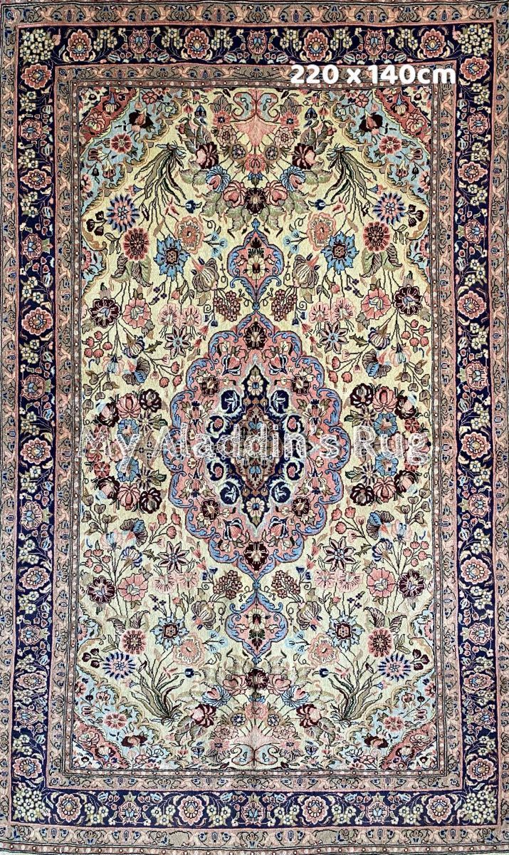ペルシャ絨毯 クム産 コルクウール 220×140cm RUGS 本物イラン産