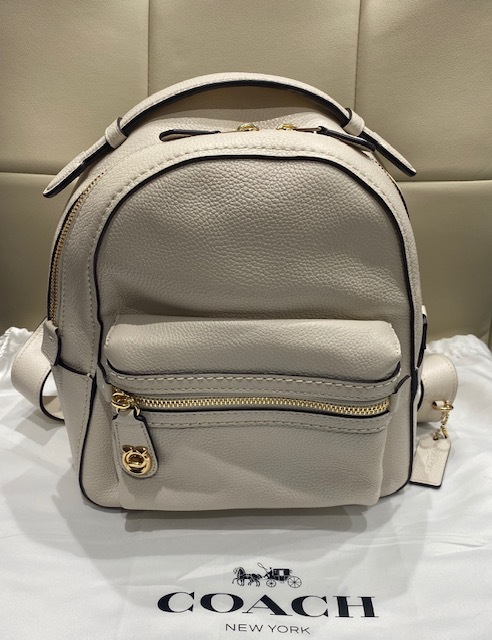 h) 美品 COACH コーチ レザー リュック ホワイト ゴールド金具 31032 
