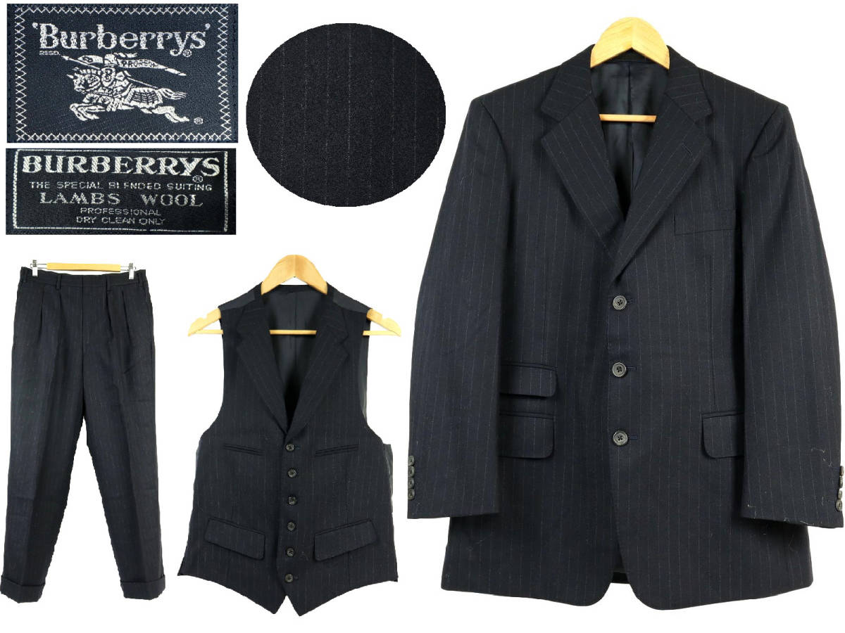 BURBERRY（セット&frasl;コーデ）のフリマアイテム一覧 BURBERRY（スーツ）のフリマアイテム一覧 【B732】【新品同様】【希少】Burberrys バーバリーズ セットアップ スーツ 3ピース ジャケット ブレザー パンツ ベスト ジレ ストライプ