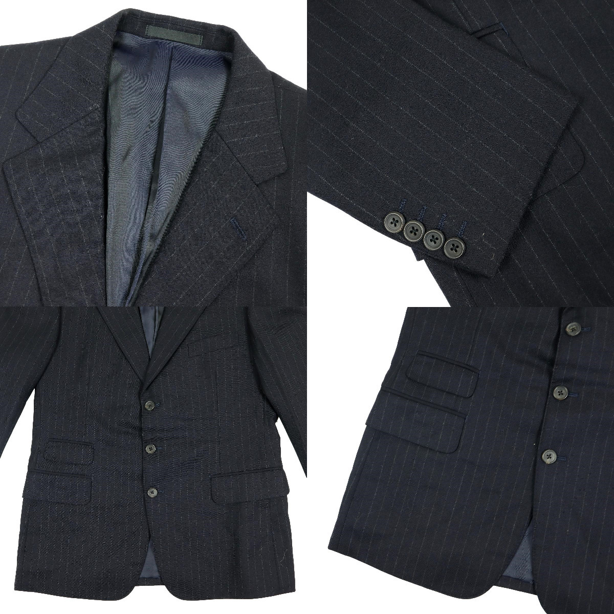BURBERRY（セット&frasl;コーデ）のフリマアイテム一覧 BURBERRY（スーツ）のフリマアイテム一覧 【B732】【新品同様】【希少】Burberrys バーバリーズ セットアップ スーツ 3ピース ジャケット ブレザー パンツ ベスト ジレ ストライプ
