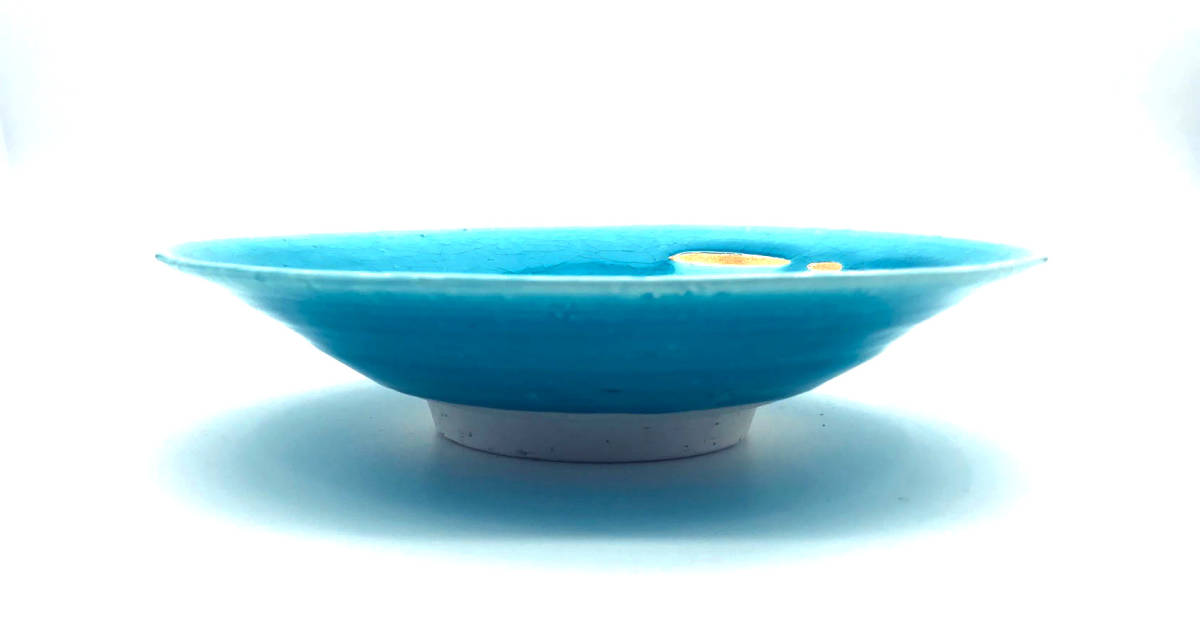 新品 : 京焼・清水焼☆荒木義隆監修 : 小僧窯 トルコブルー金彩 七寸皿  