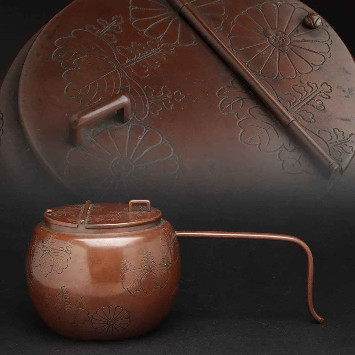 茶釜 菊桐紋 木箱 桐紋 菊文様 茶道具 茶の湯 希少柄 茶釜 菊