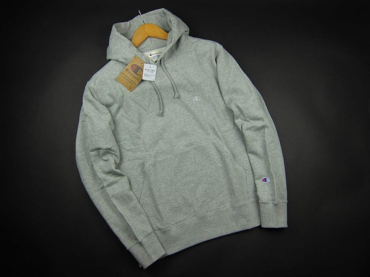 新品★チャンピオン/Champion/チャンピオン ワンポイント無地パーカー/灰/【XL】