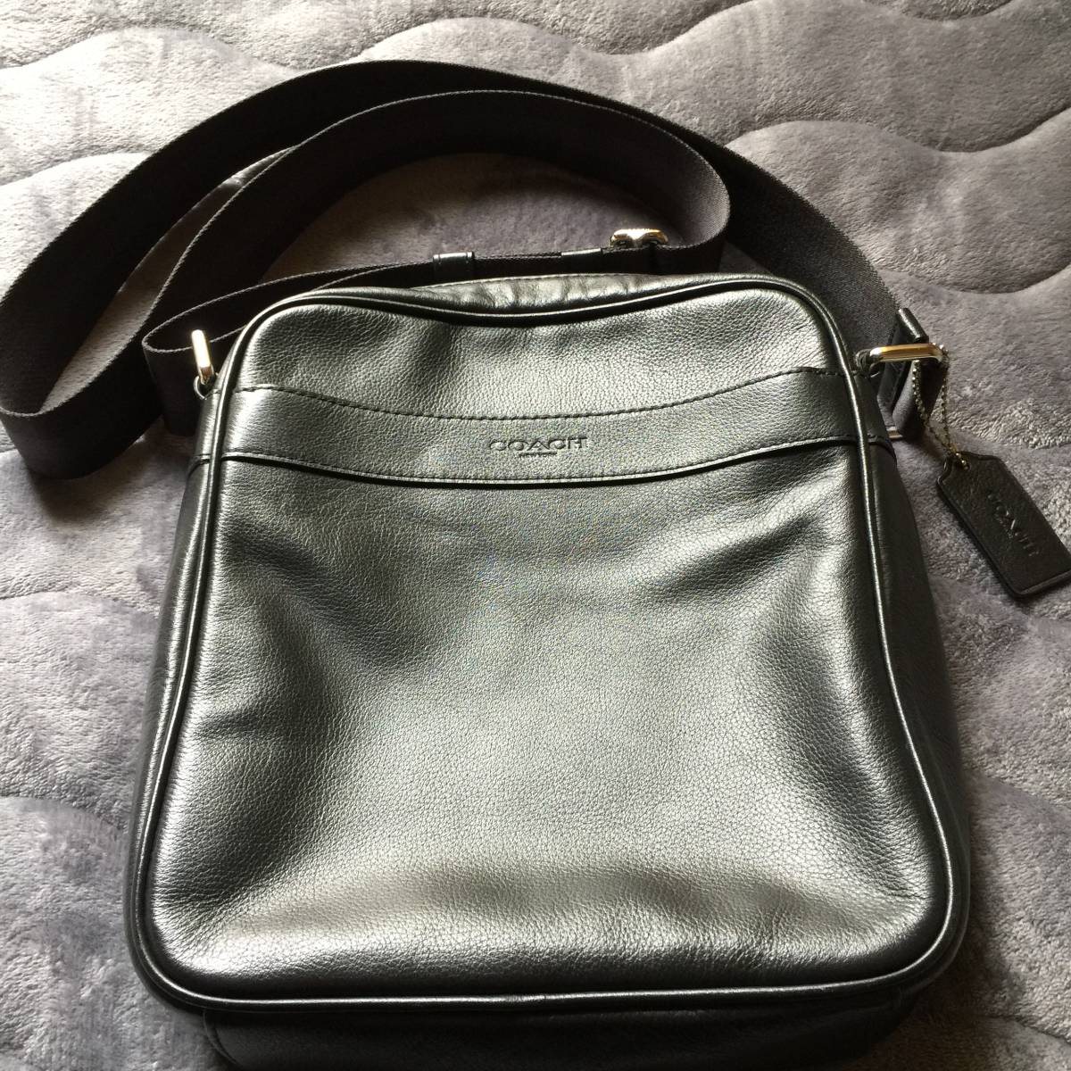 coach コーチ レザー 革 ショルダーバック メンズ 黒 中古】