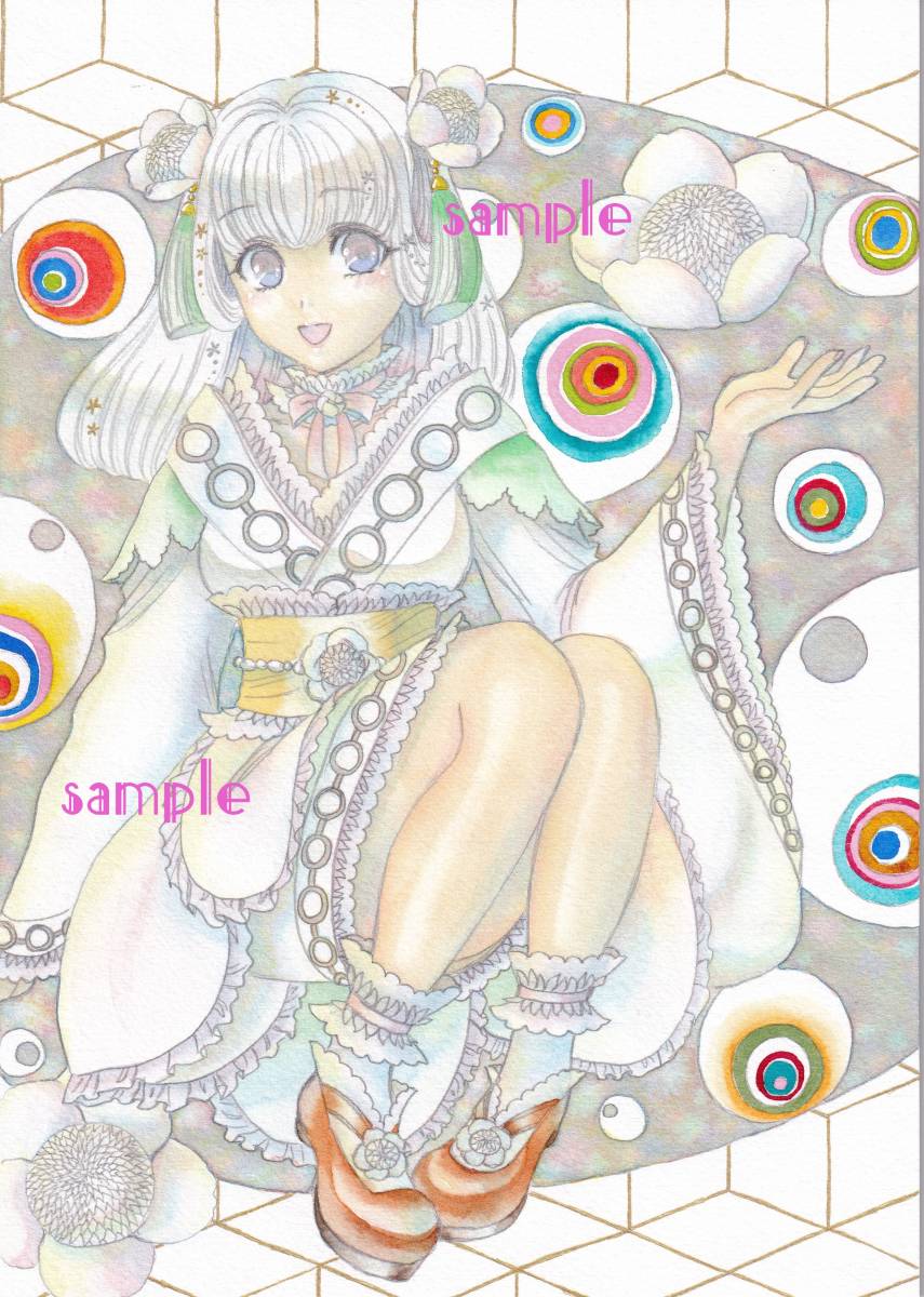 手描きイラスト オリジナル サイズ 白玉唐子 創作no 7 女の子 ファンタジー 椿モチーフ 白 和風 花 ロリータファッション風 手描きイラスト 売買されたオークション情報 Yahooの商品情報をアーカイブ公開 オークファン Aucfan Com