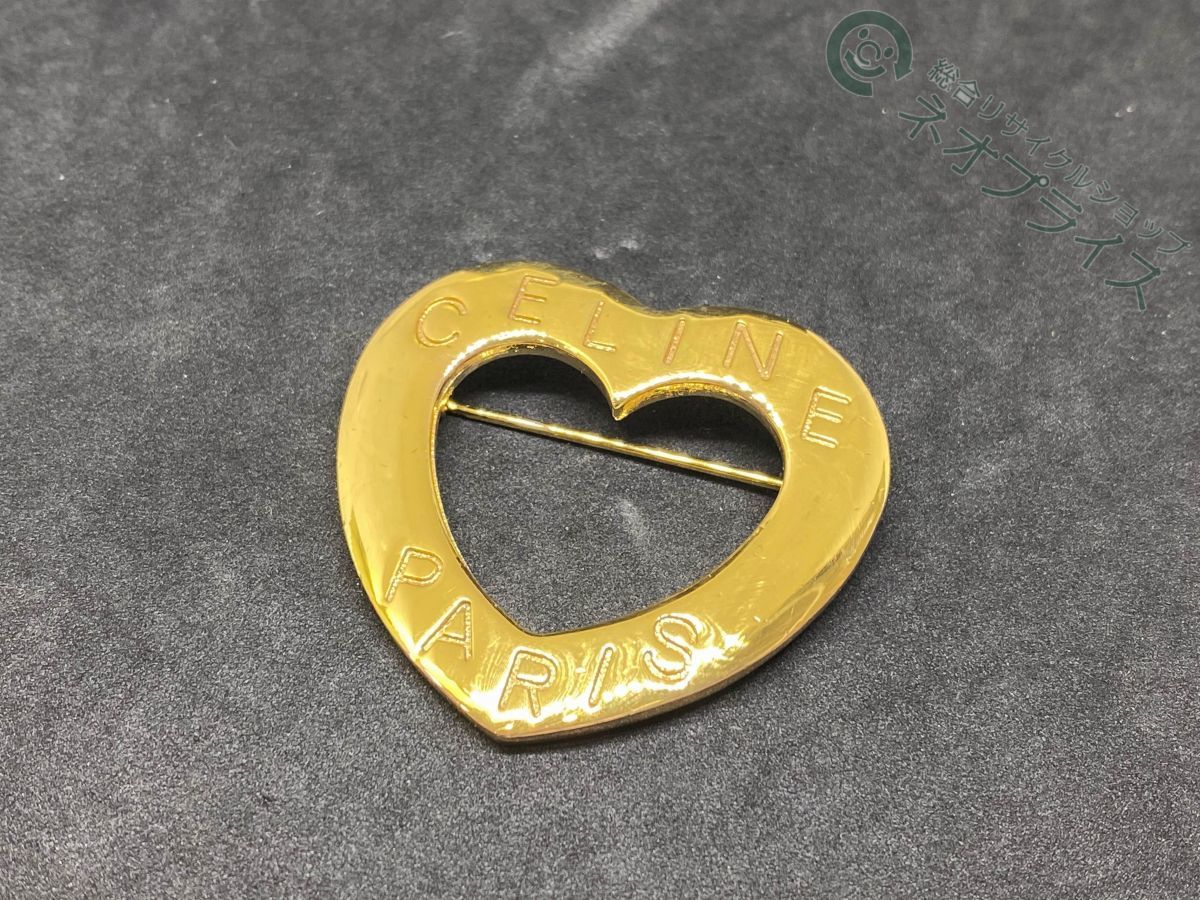 S6019 CELINE セリーヌ ハートロゴ ブローチ ゴールド(その他)｜売買
