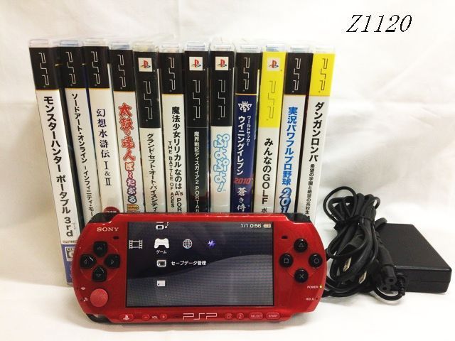 Z1120S SONY PSP PSP-3000 レッド/ブラック メモリ4GB ソフト12本 太鼓 ぷよ モンハン グラセフ