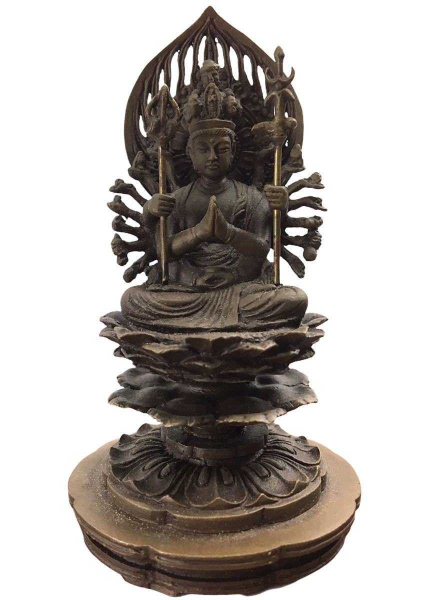 仏教美術 精密細工 仏像 銅製 常人作 千手観世音菩薩 共箱 骨董 千