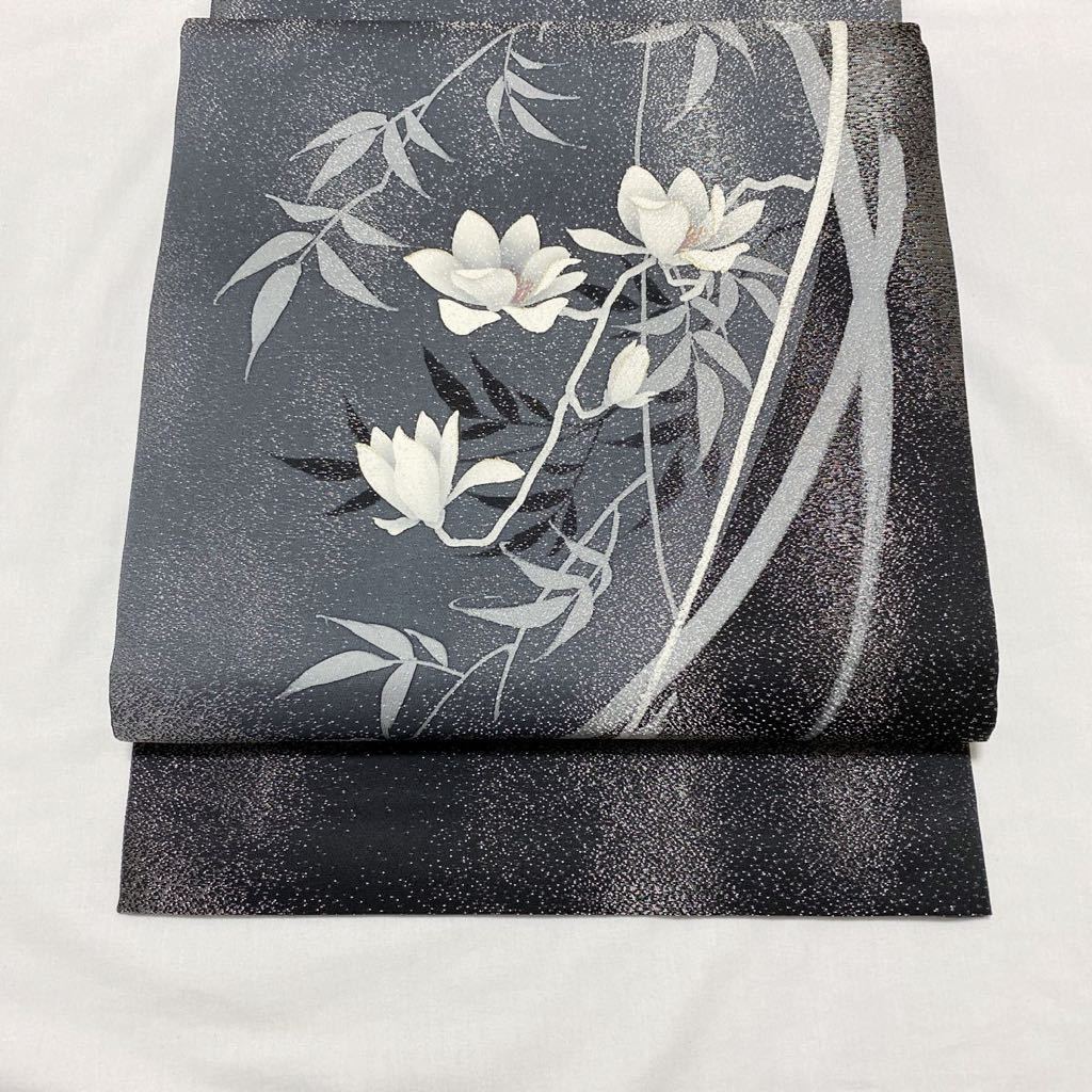 付け帯　作り帯　セミアンティーク　乱菊　黒地　金糸　銀糸　着物　052tz 付け帯 作り帯 セミアンティーク 乱菊 黒地 金糸 銀糸 着物 052tz