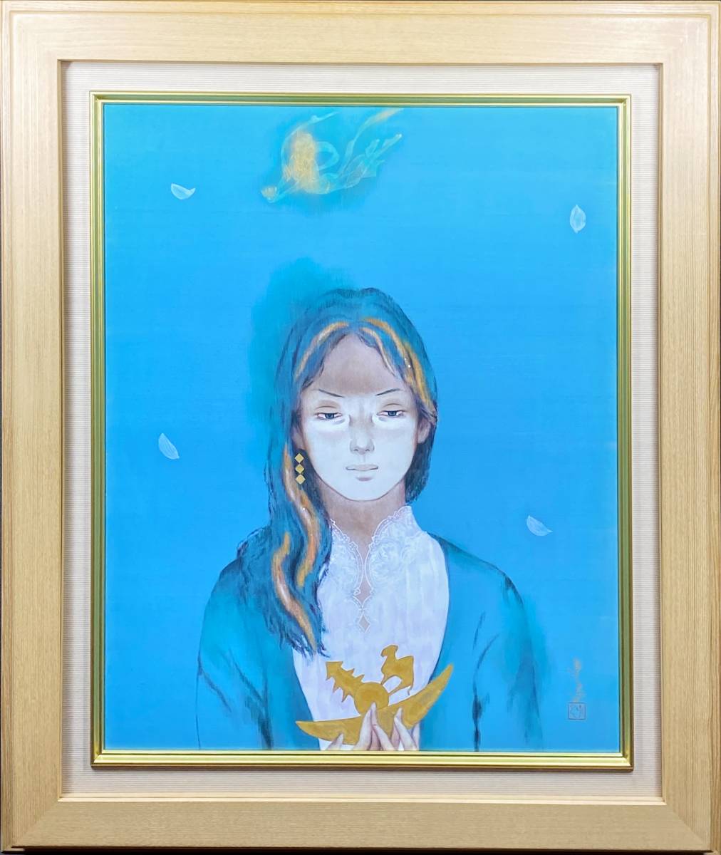 真作保証』☆北田克己☆月のふね☆日本画☆F15☆15号☆人気作家☆人物