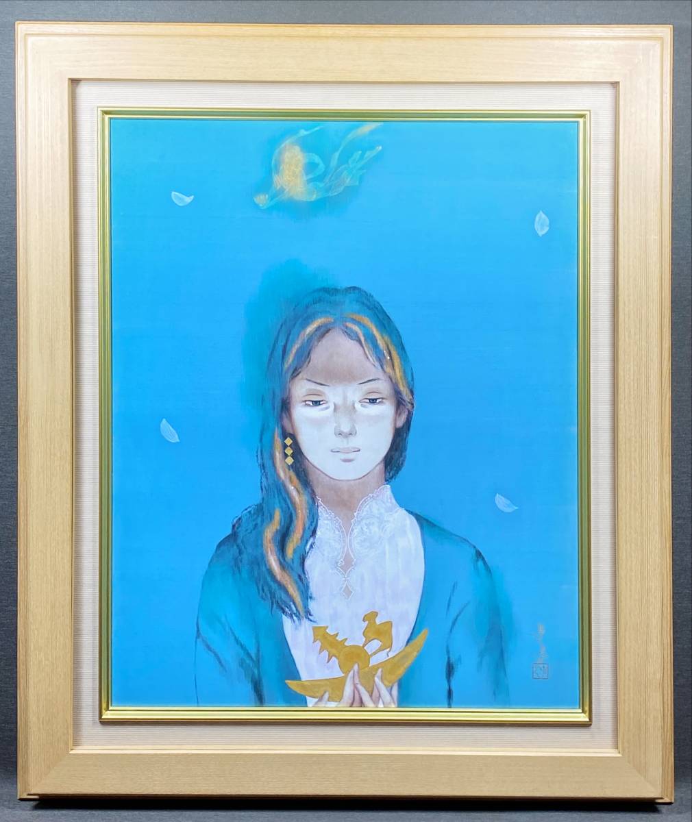 真作保証』☆北田克己☆月のふね☆日本画☆F15☆15号☆人気作家☆人物