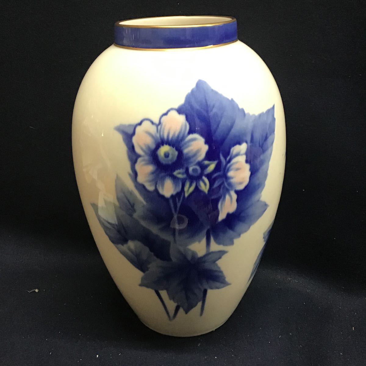 オールドノリタケ 花瓶 染付金彩 花柄 NORITAKE 則武 Y AOI 作家物 