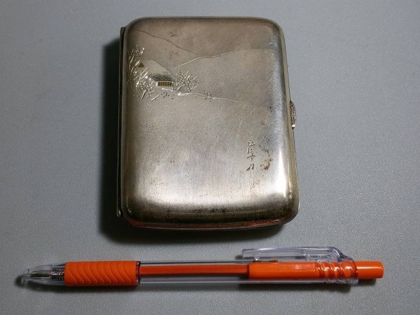 IAS65 タバコケース 銀製 約106g 船乗 山水 銘あり 箱付き シガレット