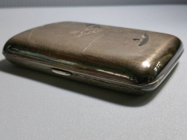IAS65 タバコケース 銀製 約106g 船乗 山水 銘あり 箱付き シガレット
