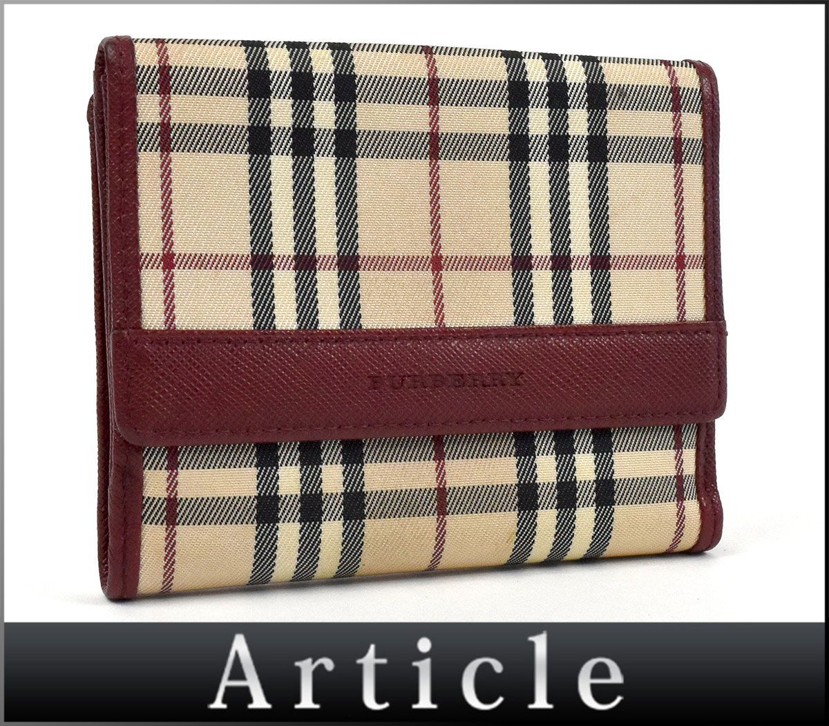 セール，定番 99734〇 BURBERRY バーバリー/ Wホック二つ折り財布/ チェック柄/ ベージュ ボルドー/ ナイロン レザー 革/ レディース ウォレット/ C(女性用財布)｜売買されたオークション情報、yahooの商品情報を 服飾小物