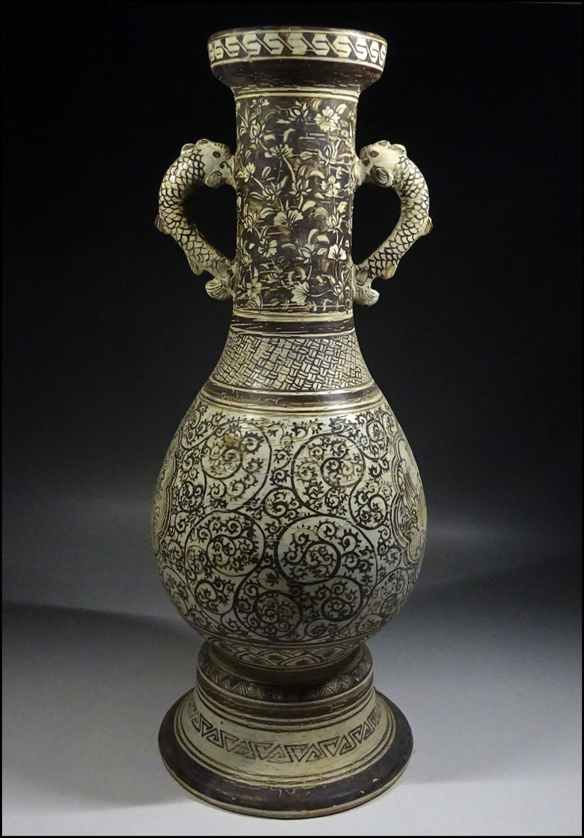 中国　磁州窯白磁　鉄絵花卉文壷　大壷　C　R5598C 中国 磁州窯白磁 鉄絵花卉文壷 大壷 C R5598C 中国 磁州窯