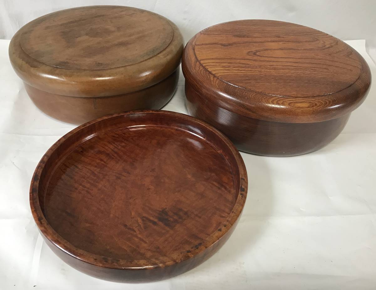 美杢 木製 茶櫃 約30cm 蓋付 茶道具 煎茶器 古道具 煎茶道具 茶櫃・盆 3点まとめて 検；木工芸品 茶道具 骨董