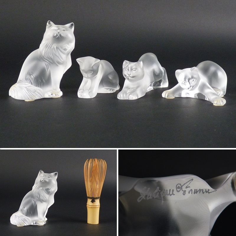 LALIQUE 猫のクリスタル彫刻 激安大特価，豊富な 【都屋】23 LALIQUE ラリック クリスタル 猫 置物