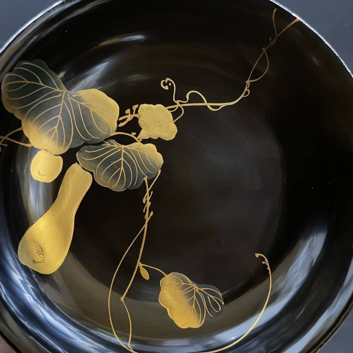 漆器 黒塗 吸物椀 - 螺鈿 菓子 懐石 茶 木製 五客 秋乃図金蒔絵