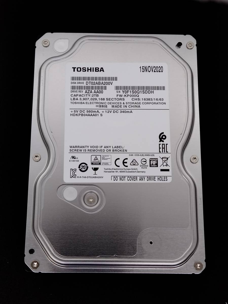 【送料無料】★ 2TB ★ 東芝　DT02ABA200V【使用時間：6h】 3.5インチ内蔵HDD　SATA600/5400rpm/128MiB 正常 DT02-V 正常