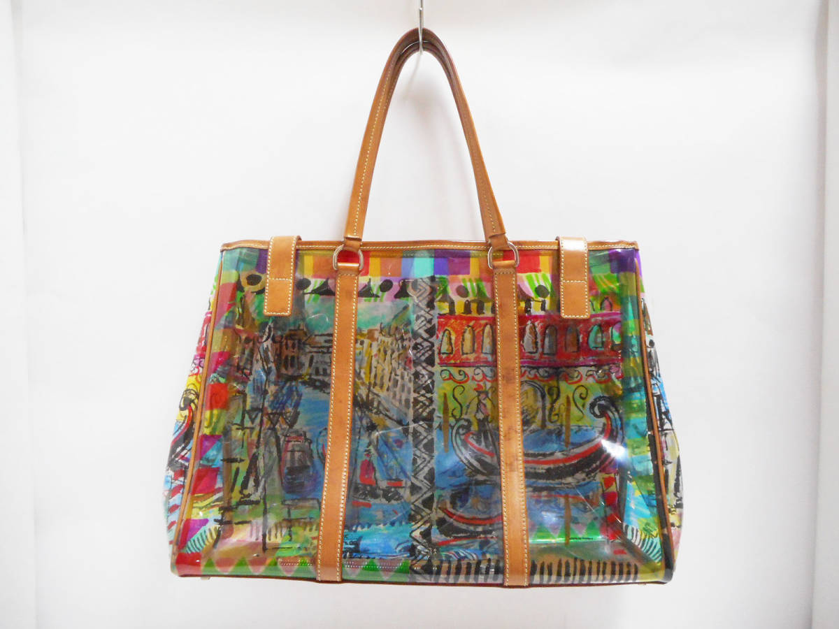 PRADA プラダ ビニール×レザー トートバッグ 総柄 ポーチ付き A4 夏  