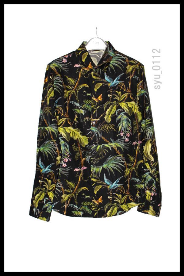 近年ミケーレ期 希少美中古■GUCCI ボタニカル柄 コットンシャツ Sサイズ(38相当) 16S/S グッチ■0617mb008766