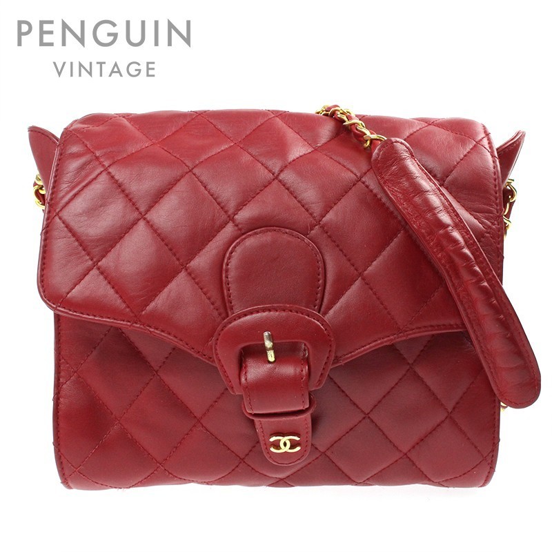 1円スタート 美品 シャネル CHANEL マトラッセ ココマーク チェーン ショルダーバッグ 0番台 レザー レッド P5220