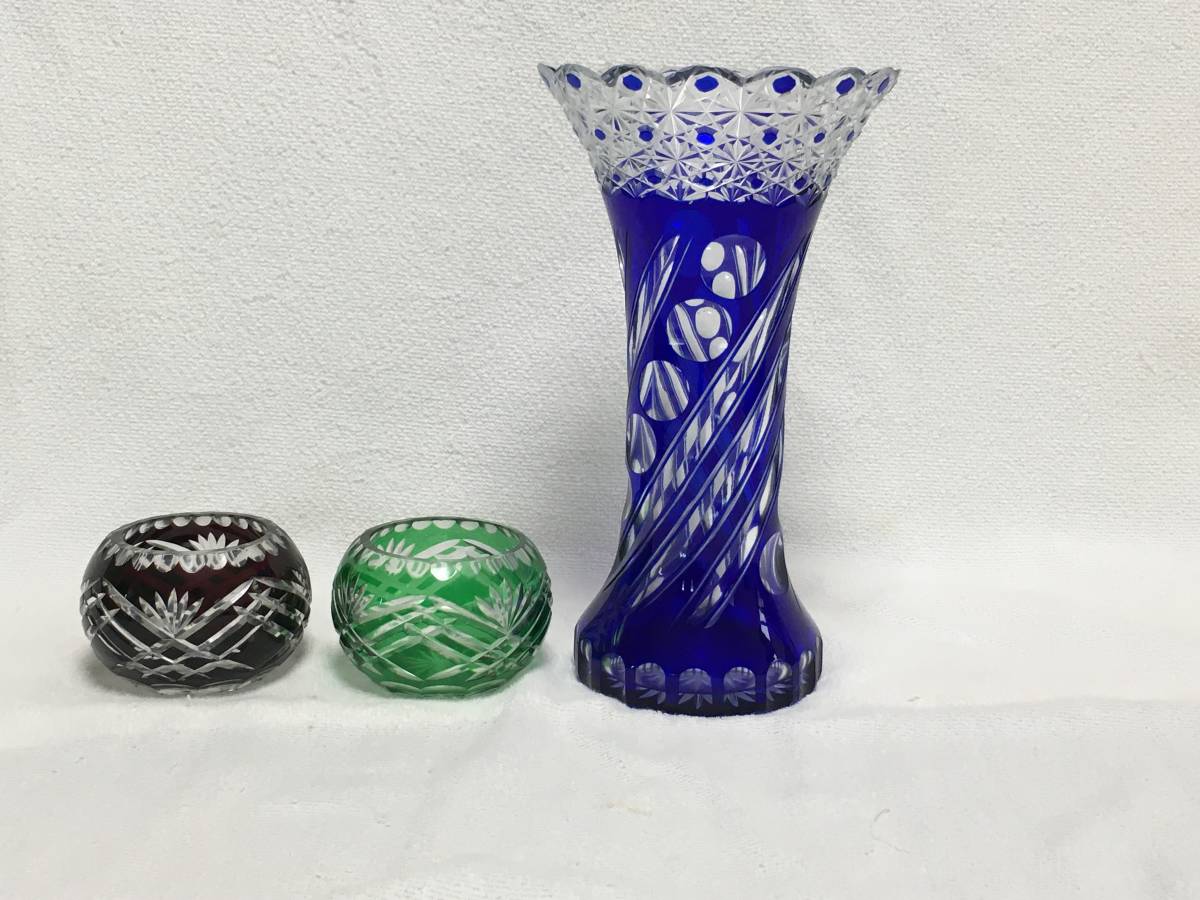 切子 硝子 | 昭和レトロ 青 Yahoo!オークション - 「色被切子」の落札 